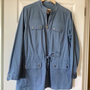 Linea Anorak Utility Jacket w/Eyelet Detail. Large Cadet Blue